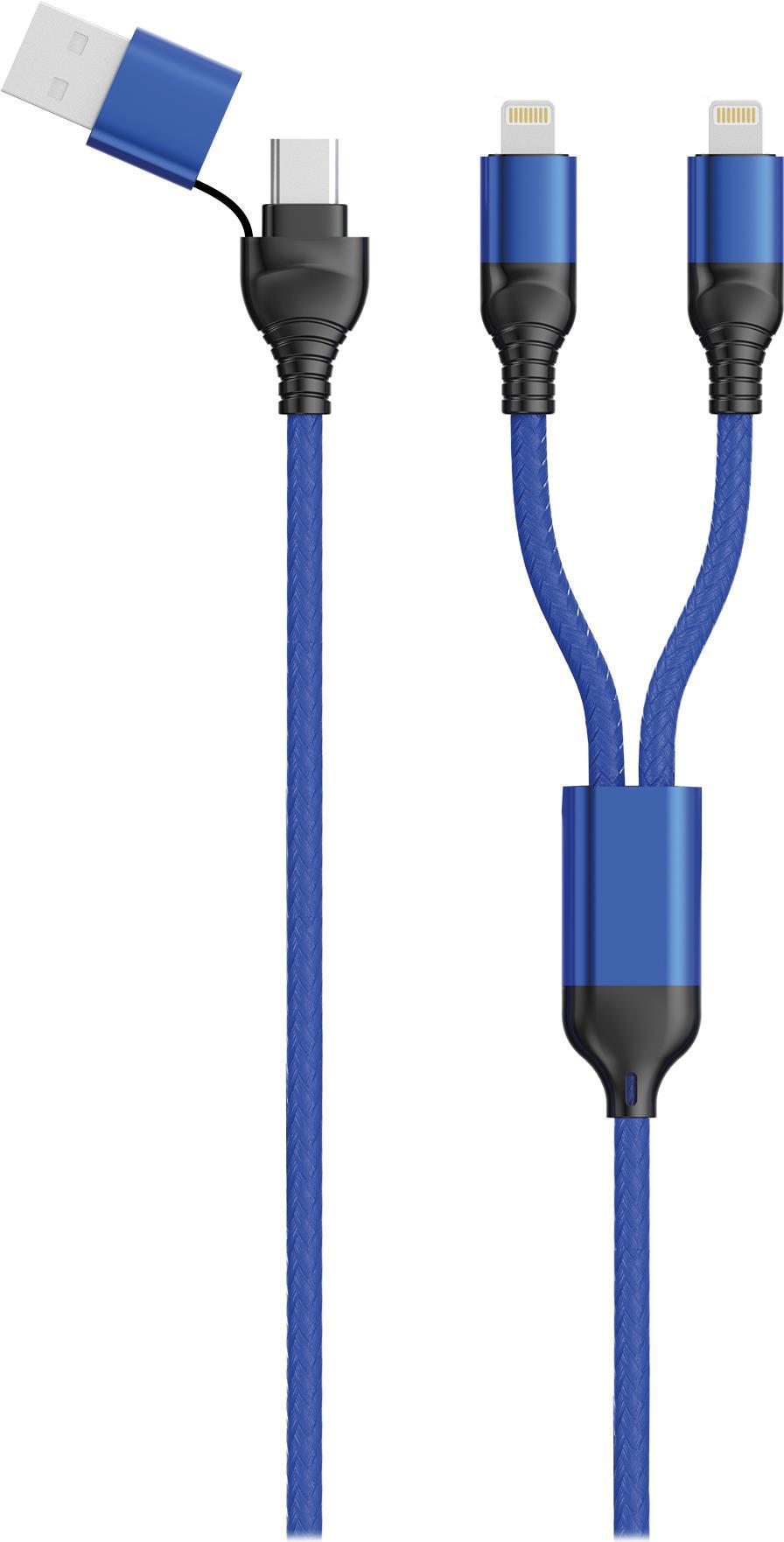 2GO USB / Type C Ladekabel DUO Lightning blau 120cm