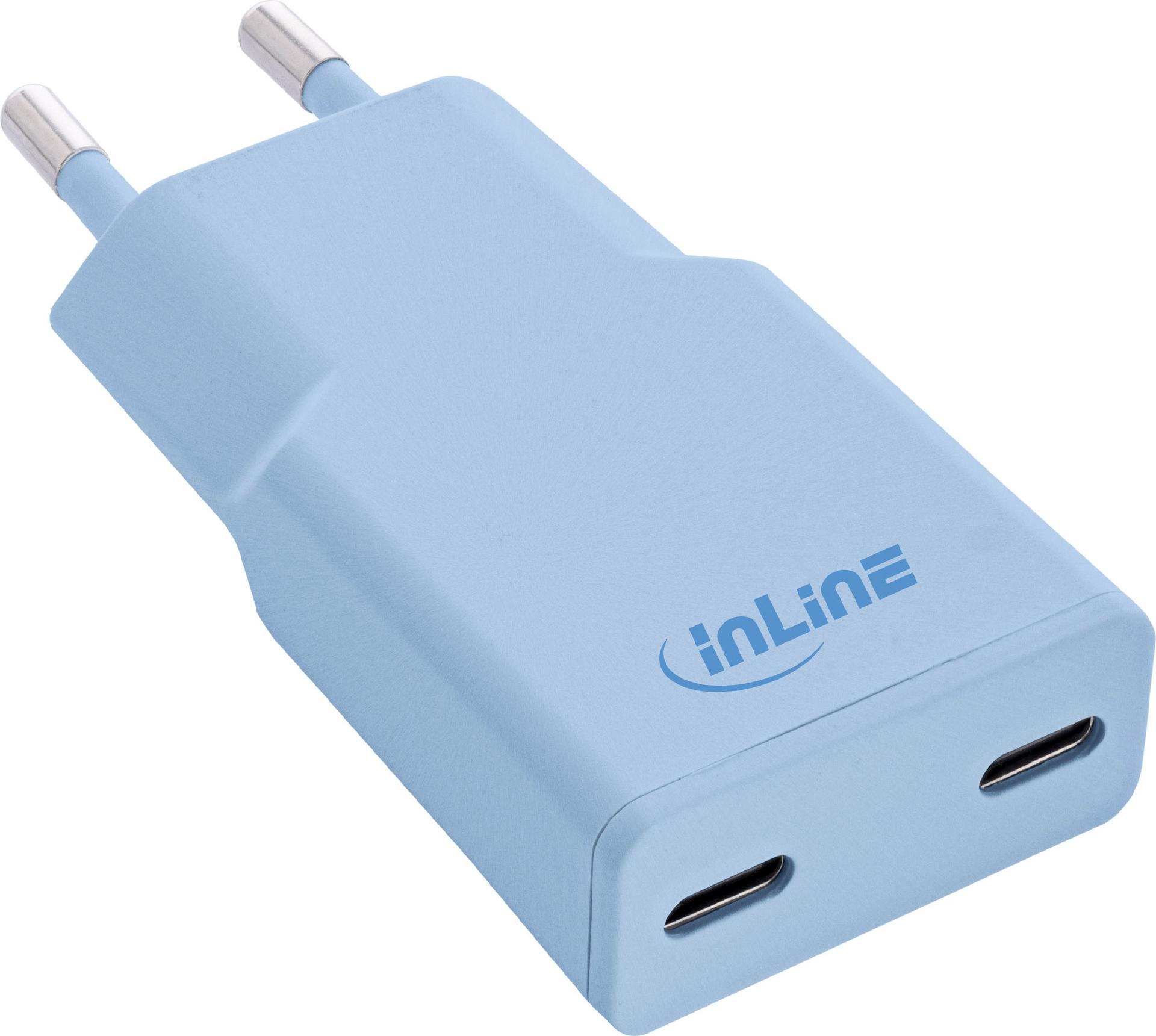 InLine® USB-C Ladegerät, 30W, GaN, Dual USB-C, PD/PPS, Eisbonbon/blau (31590B)