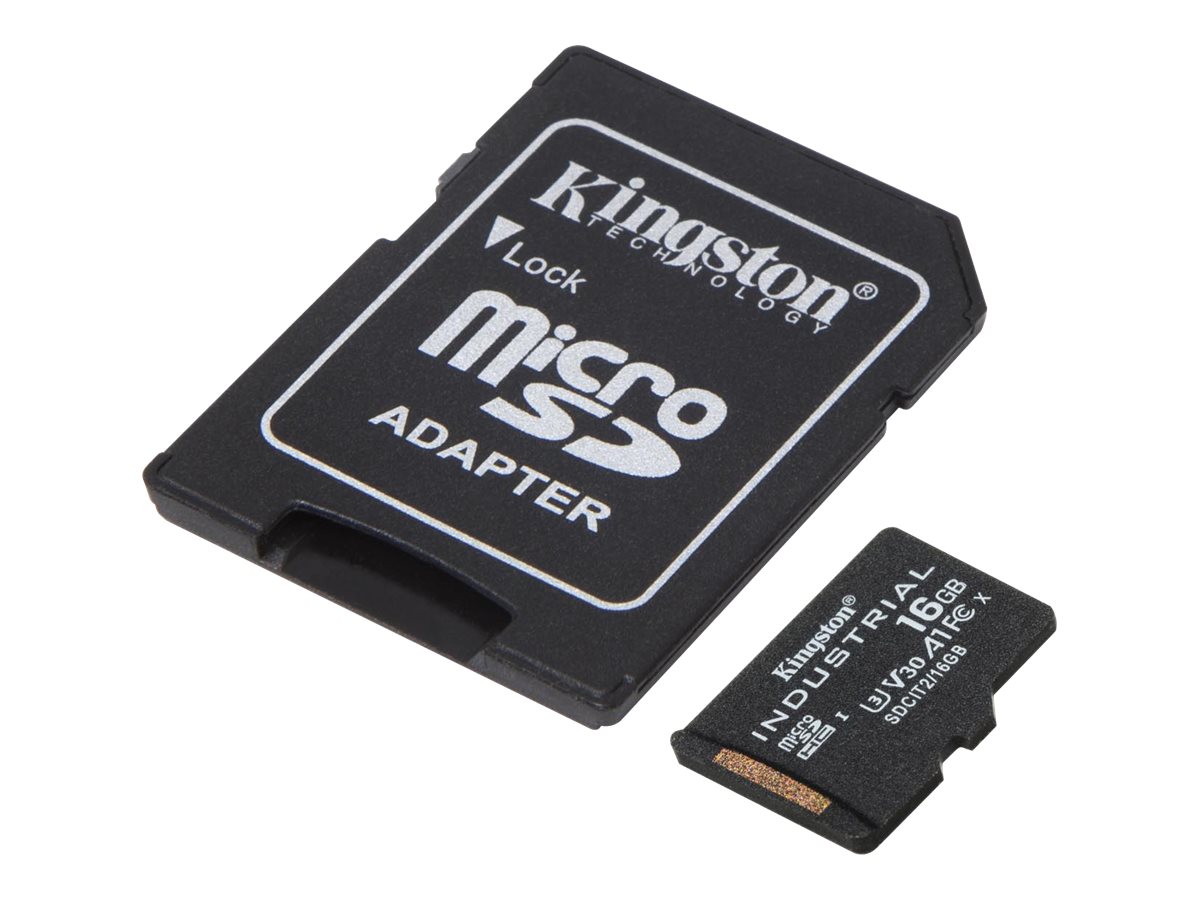 Kingston Industrial microSDHC UHS-I U3 16 GB Class 10 A1 V30 Flash-Speicherkarte + SD-Adapter Schwarz