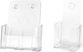 deflecto Prospekthalter, schräg, DIN A5 hoch, glasklar aus Polystyrol, freistehender Tischständer mit hoher - 1 Stück (LHPA511)