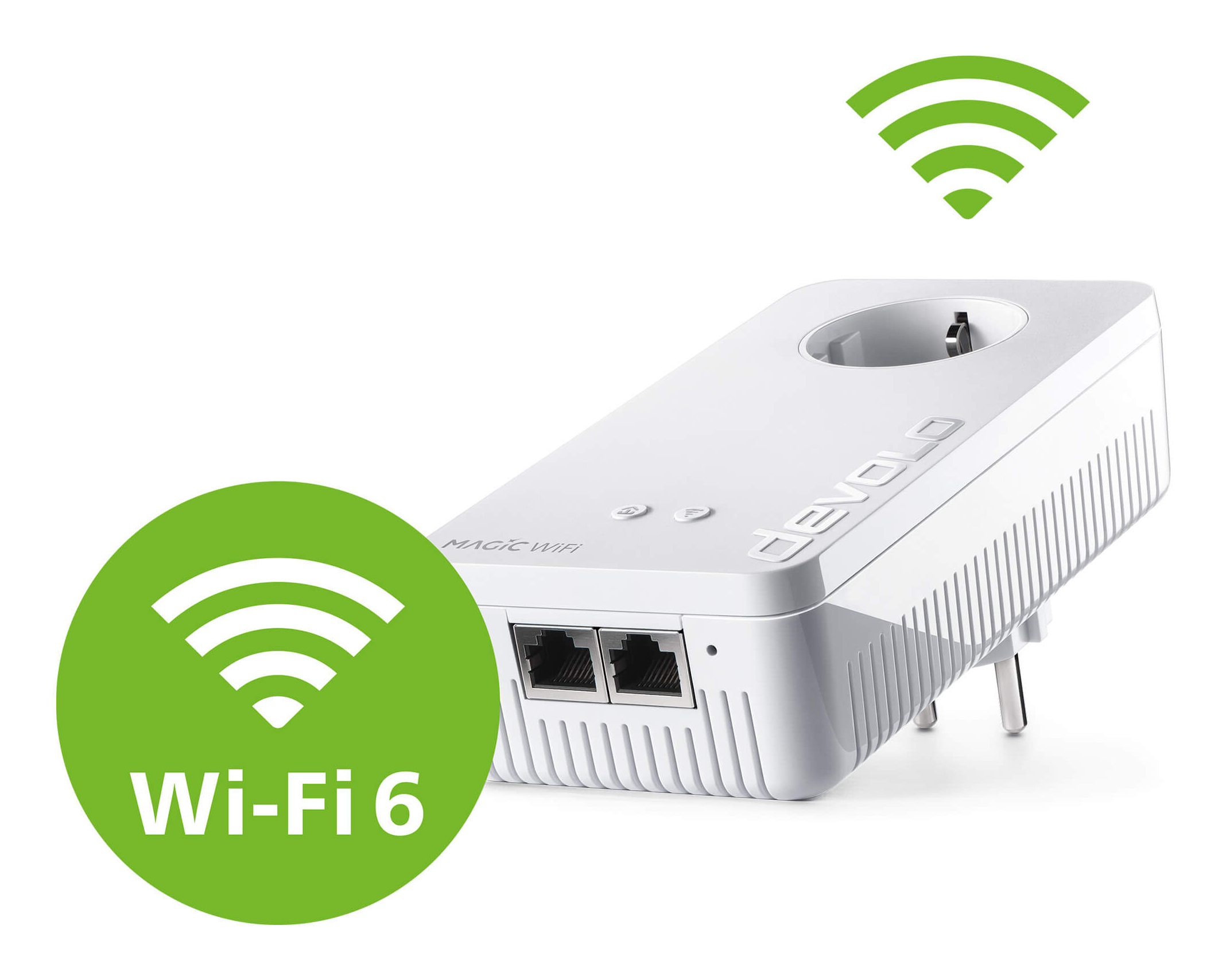Devolo Magic 2 WiFi 6 next Powerline-Adapter Powerline bis zu 2.400 Mbit/s, WiFi 6 bis zu 3.000 Mbit/s, 2x Gigabit LAN, Weiß
