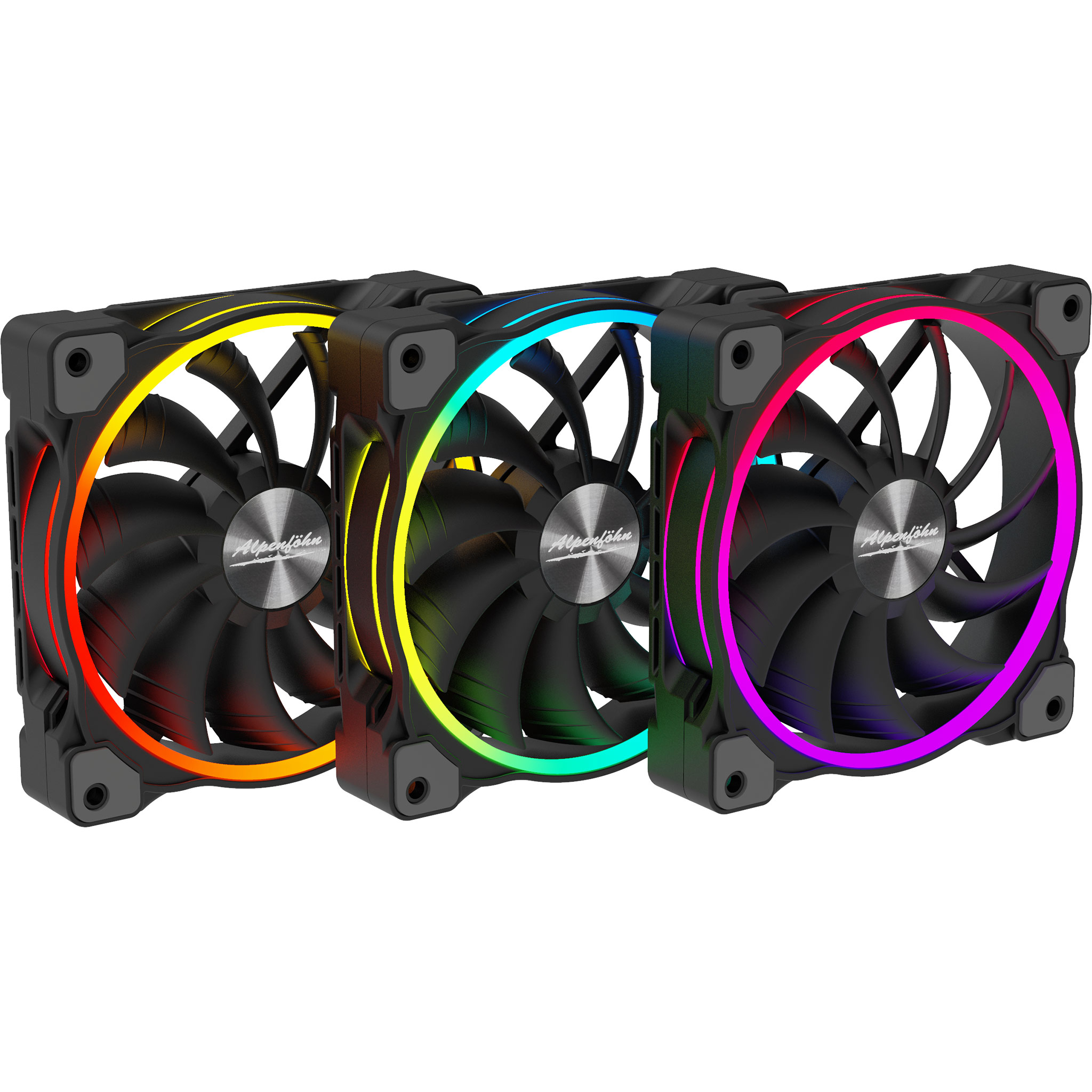 Alpenföhn Wing Boost 3 ARGB High Speed 120mm PWM Gehäuselüfter Triple Pack Schwarz