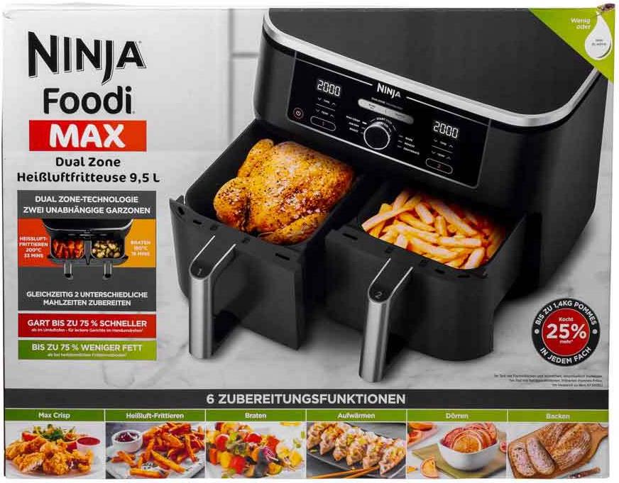 Ninja Foodi MAX Dual Zone AF400EU Heißluftfritteuse 9,5 L 2,47 kW Schwarz