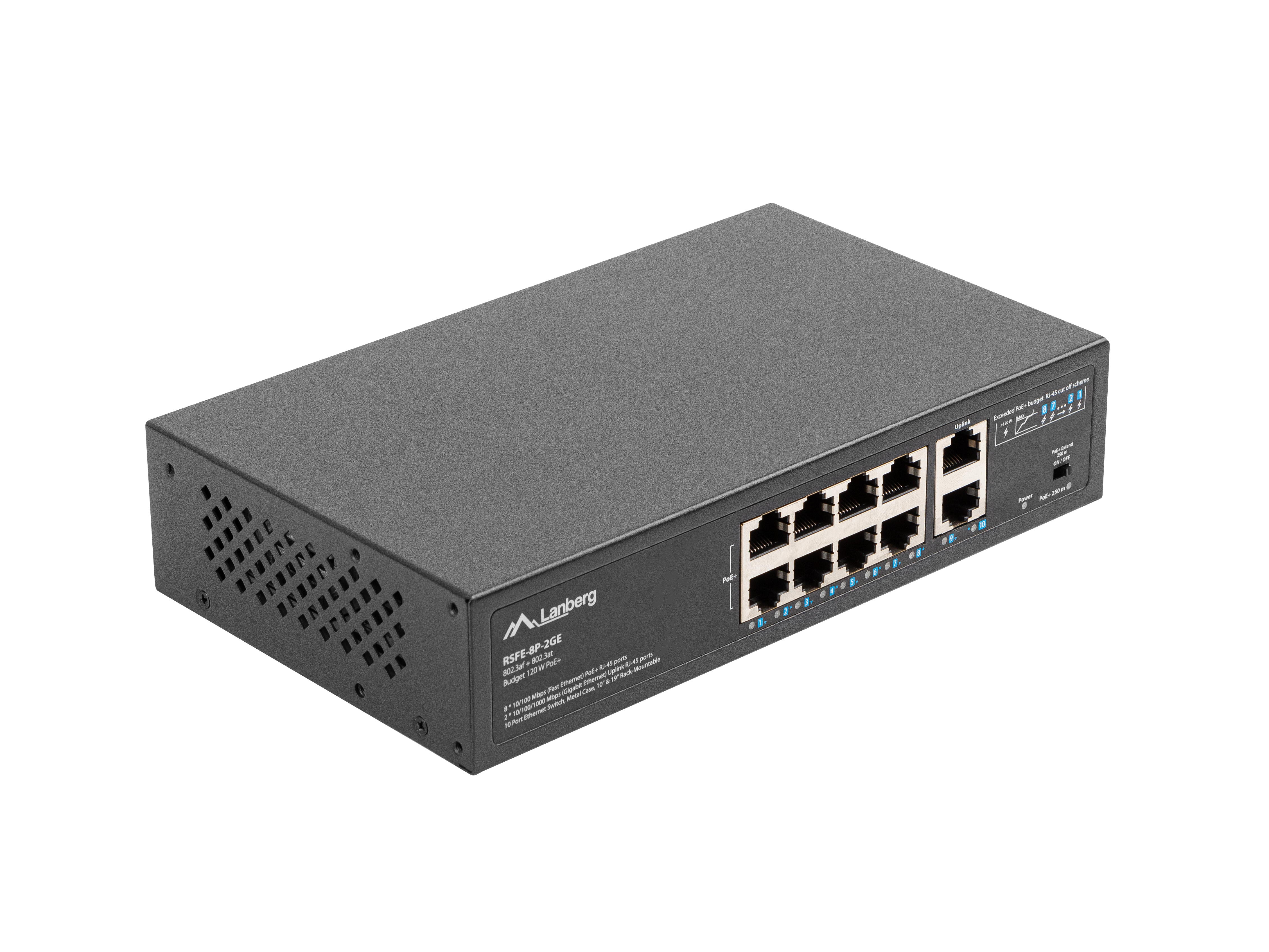 Lanberg RSFE-8P-2GE-120 Unmanaged Switch 10 Anschlüsse Schwarz