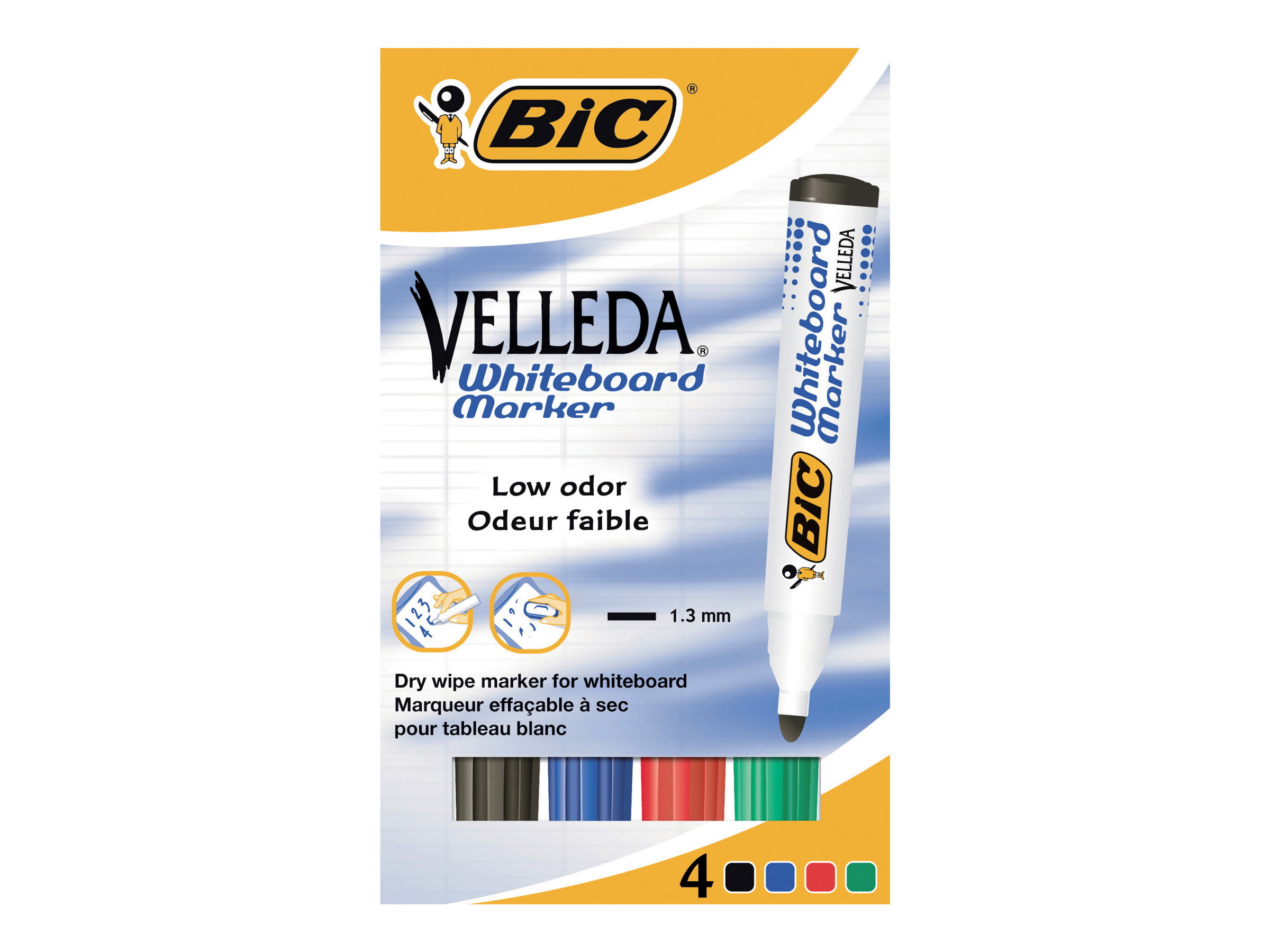 BIC Velleda 1701 Whiteboard-Marker 4 Stück Rundspitze 1,5 mm Schwarz, Blau, Grün, Rot