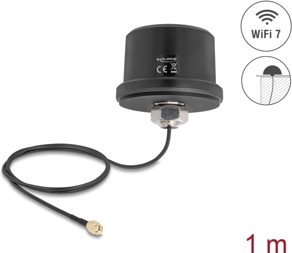 Delock WiFi 7 Antenne RP-SMA Stecker 3.1-3.5dBi omnidirektional mit Anschlusskabel ULA100 (81468)