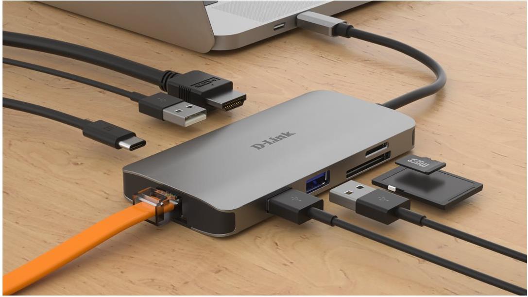 D-Link DUB-M810 Dockingstation USB-C/Thunderbolt 3 HDMI Gigabit Ethernet Aluminium Silber/Schwarz