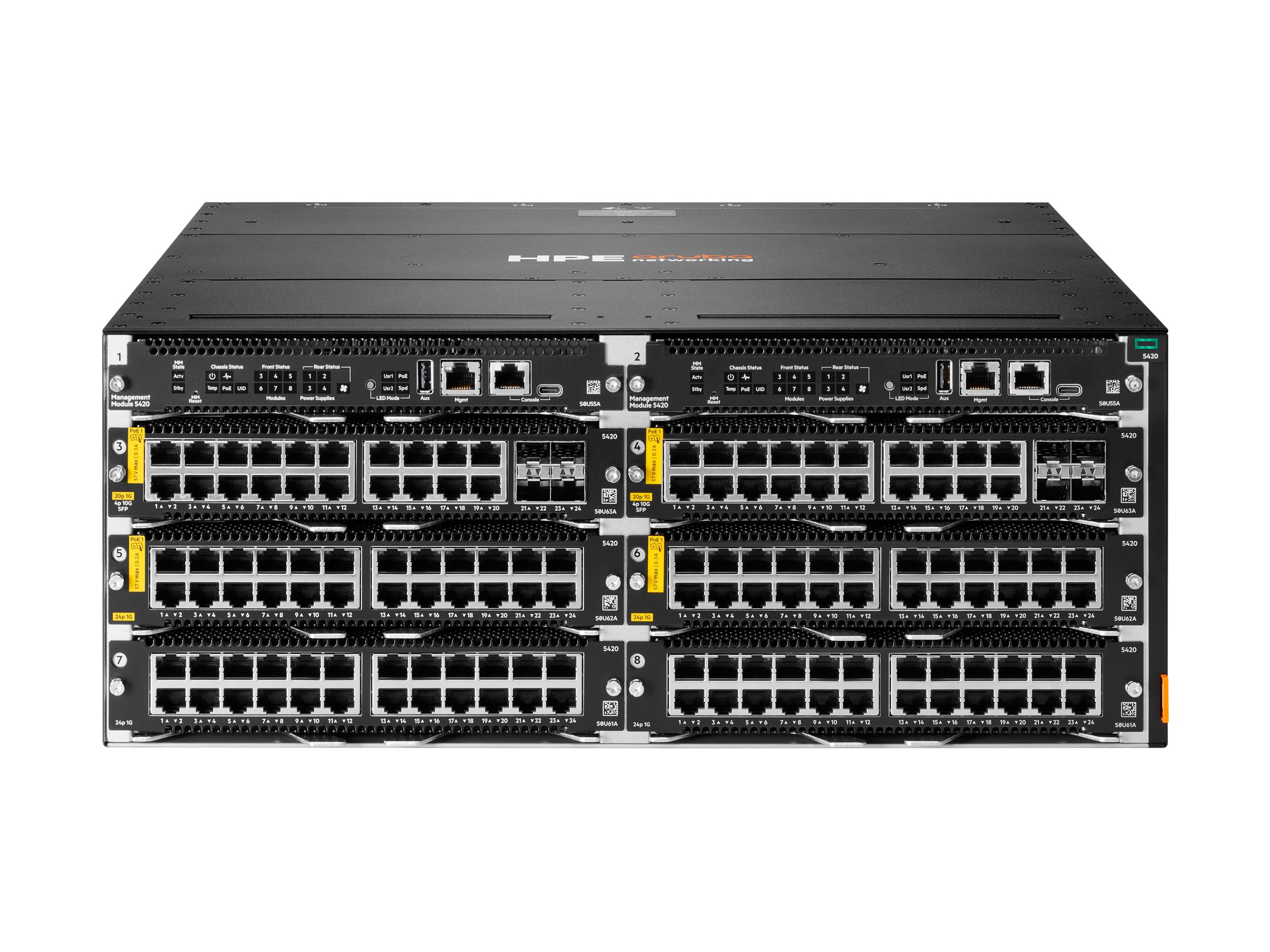 HPE Aruba Networking CX 5420 6-Slot L3 Managed Switch Schwarz, Silber