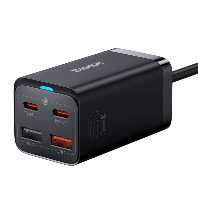 Baseus GaN3 Pro Wandladegerät 65W 2x USB-C 2x USB-A Schwarz