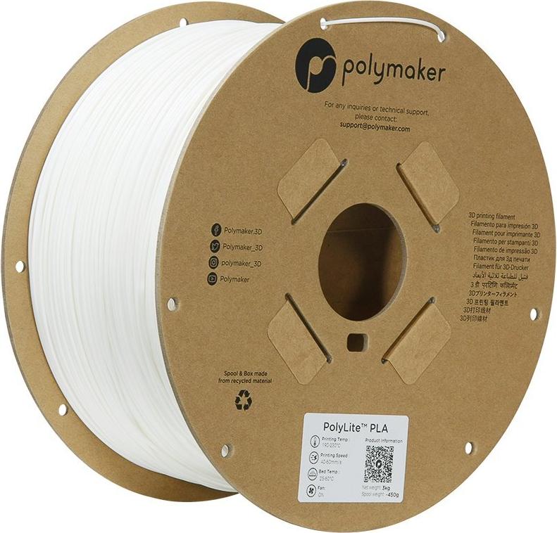 PLA 1,75mm WHITE 3kg POLYMAKER POLYLITE 3D FILAMENT (PA02036)