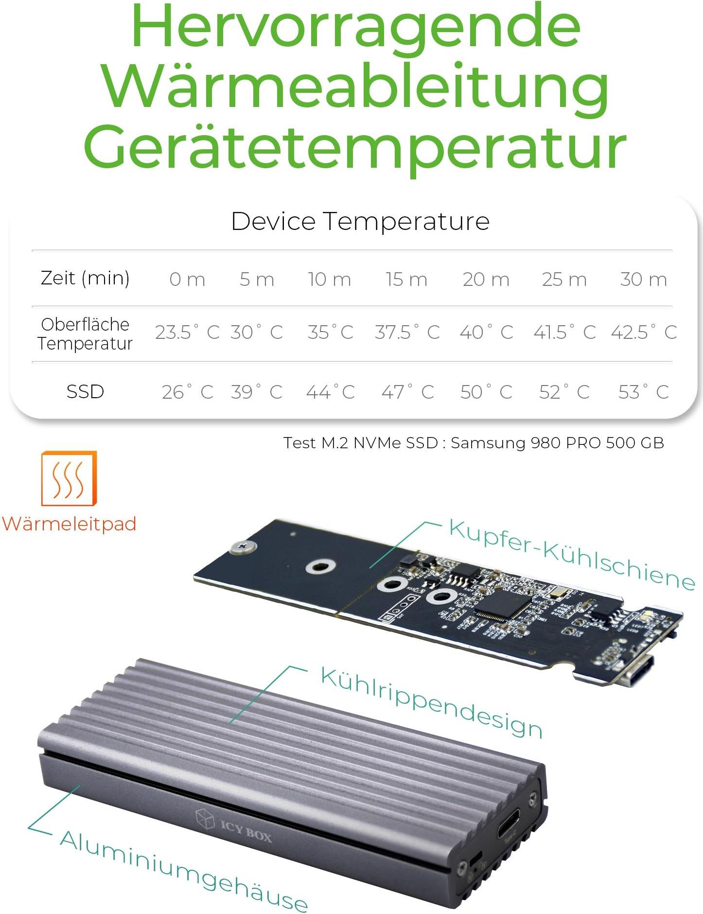 ICY BOX IB-1817M-C31 M.2 NVMe USB 3.1 Gen 2 Grau, Anthrazit