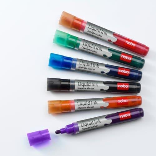 Nobo Liquid Ink Whiteboard-Marker Rundspitze 3 mm, 6er Set Mehrfarbig
