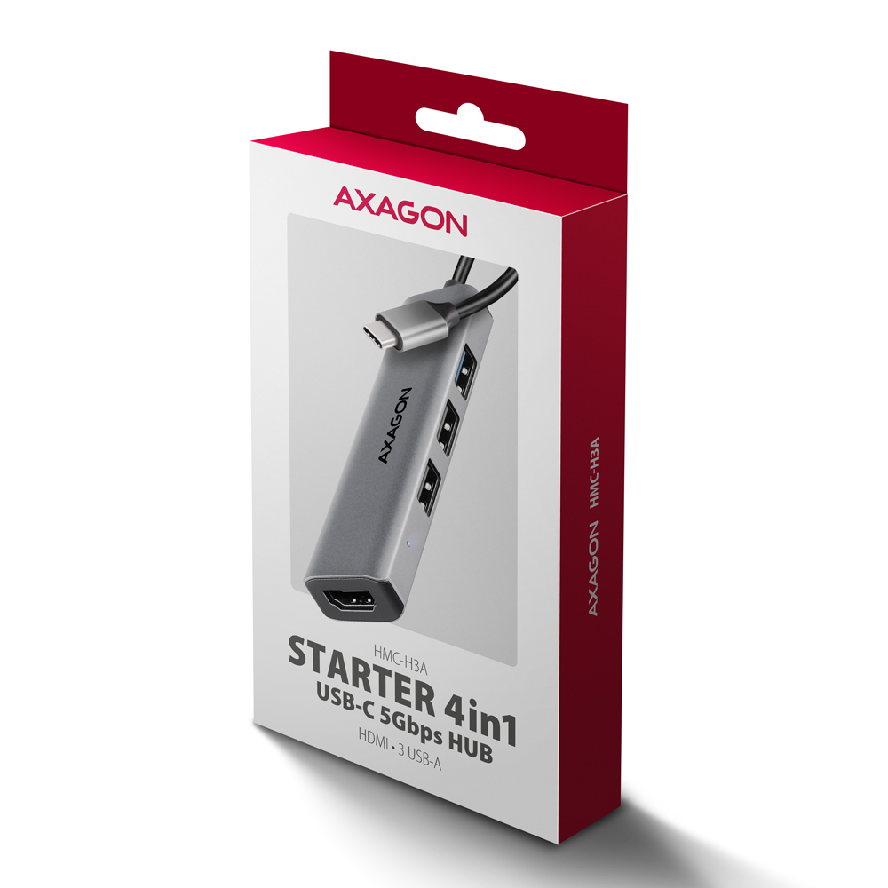 AXAGON HMC-H3A STARTER Dockingstation USB-C USB4 Thunderbolt HDMI Silber