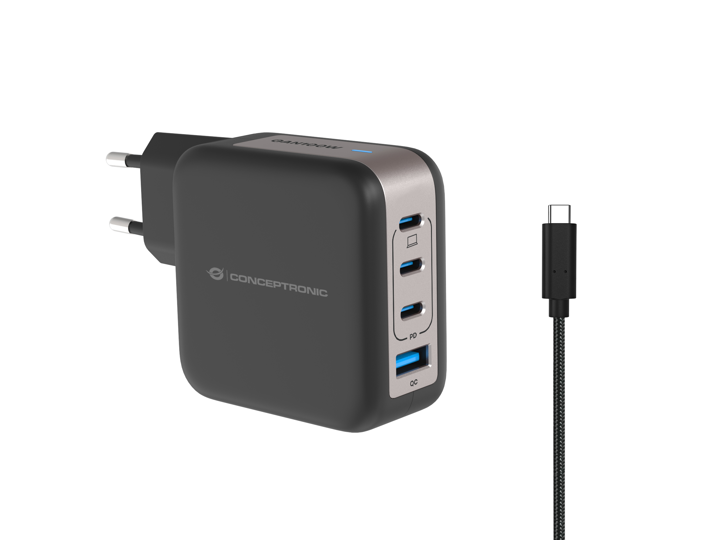 Conceptronic ALTHEA18B 4-Port 100W GaN USB-C Schnellladegerät Schwarz