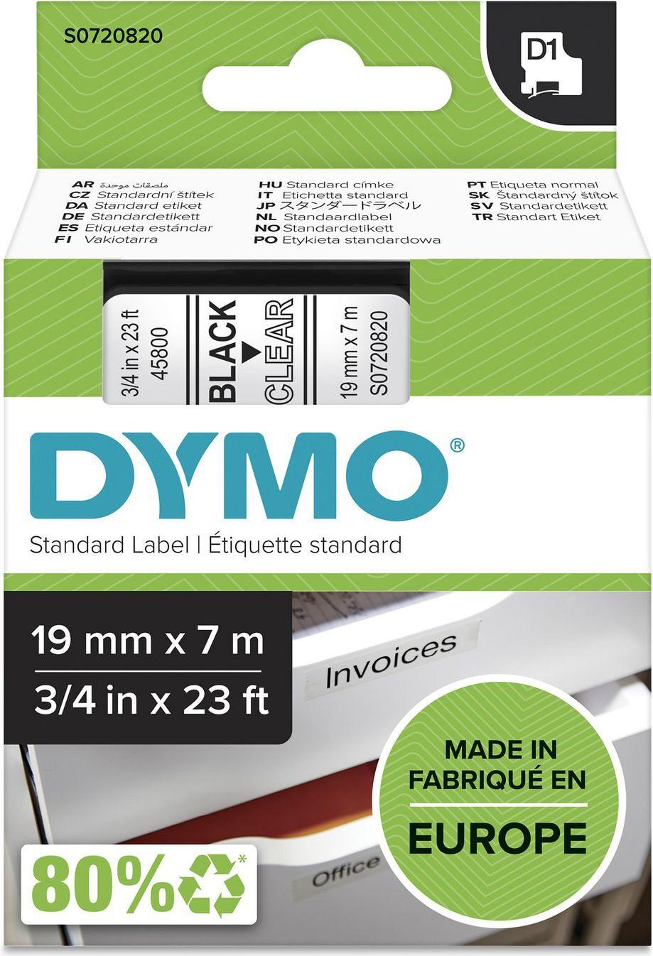 DYMO D1 Etikettenband 1,9 cm x 7 m Schwarz auf Transparent