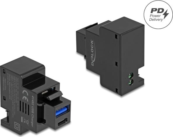 Delock Keystone Modul mit USB Typ-A und Type-C Ladebuchse PD 20 W schwarz (41482)