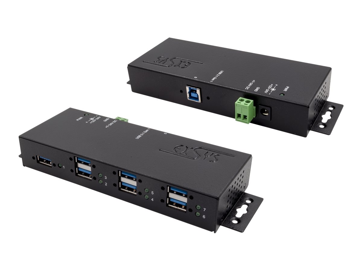 Exsys EX-1189HMVS-3 USB-Hub 7x USB 3.2 Gen 1 Metallgehäuse Schwarz