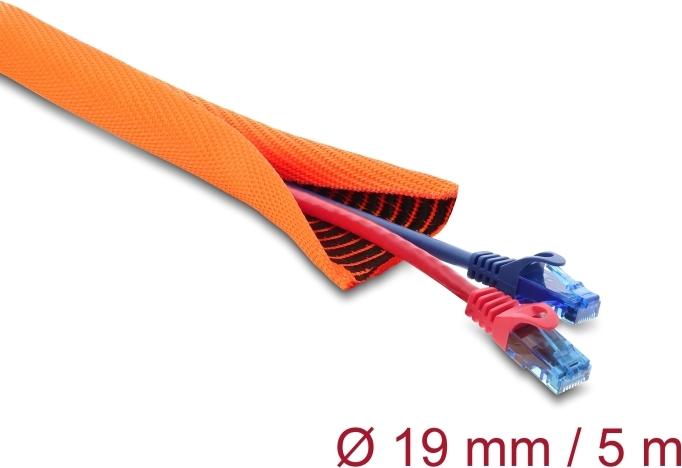 Delock Kabelschutzschlauch mit schwarzer Verschleißanzeige selbstschließend doppellagig 5 m x 19 mm orange (19028)
