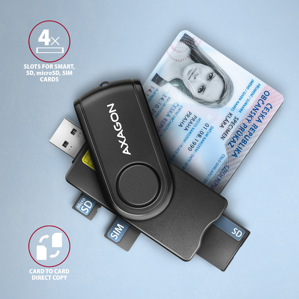 AXAGON CRE-SMP2A Smart Card & SD/microSD/SIM Kartenleser USB 2.0 Schwarz