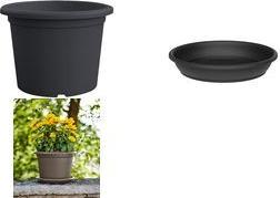 tera Pflanzgefäß "Basic Round", Durchm.: 350 mm, anthrazit aus recyceltem Kunststoff, robust und stabil, - 1 Stück (33001035005)