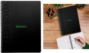 RHODIA Collegeblock GREENBOOK, DIN A5+, kariert, schwarz Umschlag aus festem, recycelbarem Recyclingkarton 715 g/qm, - 1 Stück (119924C)