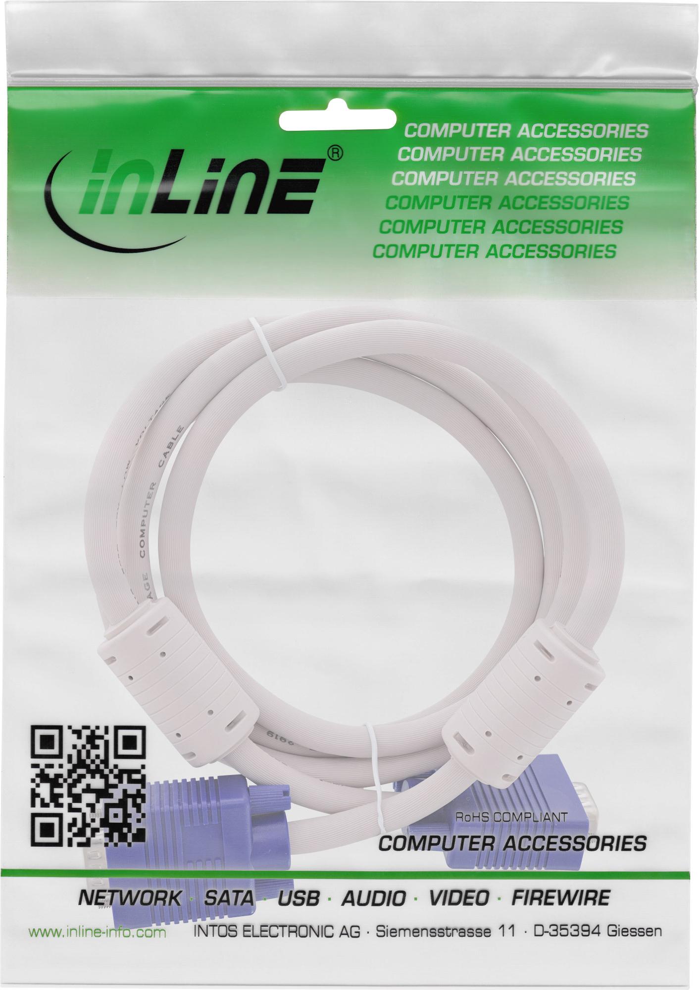 InLine VGA-Kabel HD-15 Stecker/Stecker ohne Pin 9 30 cm Beige