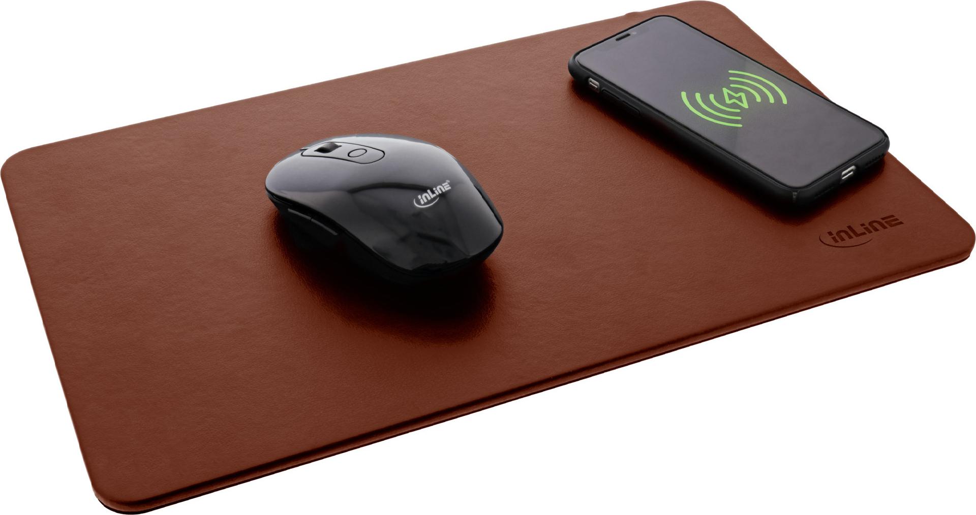 InLine Wireless Charging Mauspad 370x225x7mm Braun
