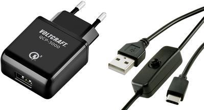 VOLTCRAFT QCP-3000 USC USB-Ladegerät Passend für: Raspberry Pi Ausgangsstrom (max.) 3000 mA 1 x USB-C Stecker mit Ein-/Aus-Schalter, Qualcomm Quick Charge 3.0 (QCP-3000 USC)
