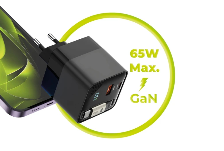 Mobile Origin MO-65WDCH-PW2 65W GaN Ladegerät USB-C 75 cm Schwarz