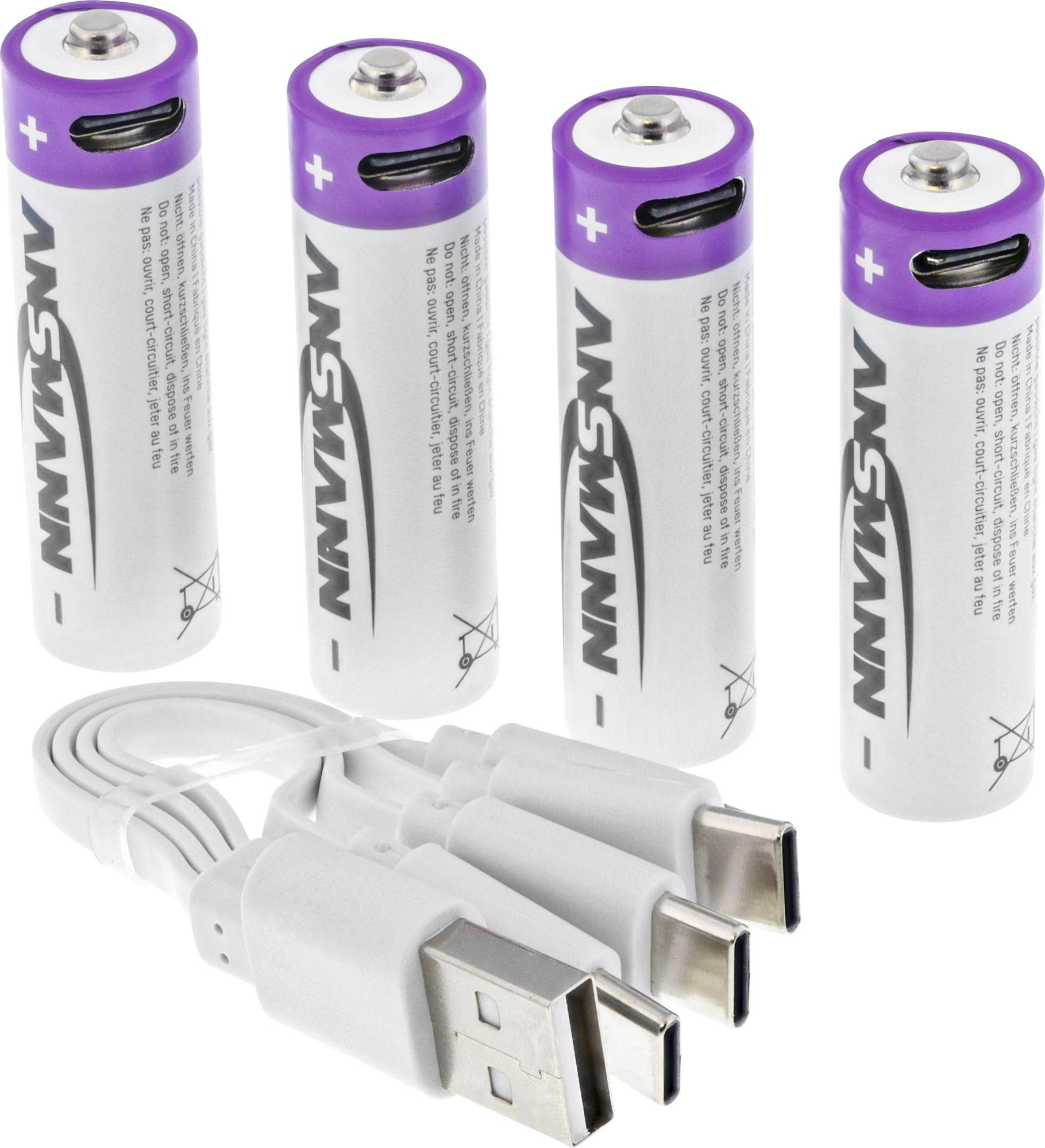 Ansmann 1312-0036 Wiederaufladbarer Akku AA Li-Ion 1,5 V 1800 mAh 4er-Pack Lila
