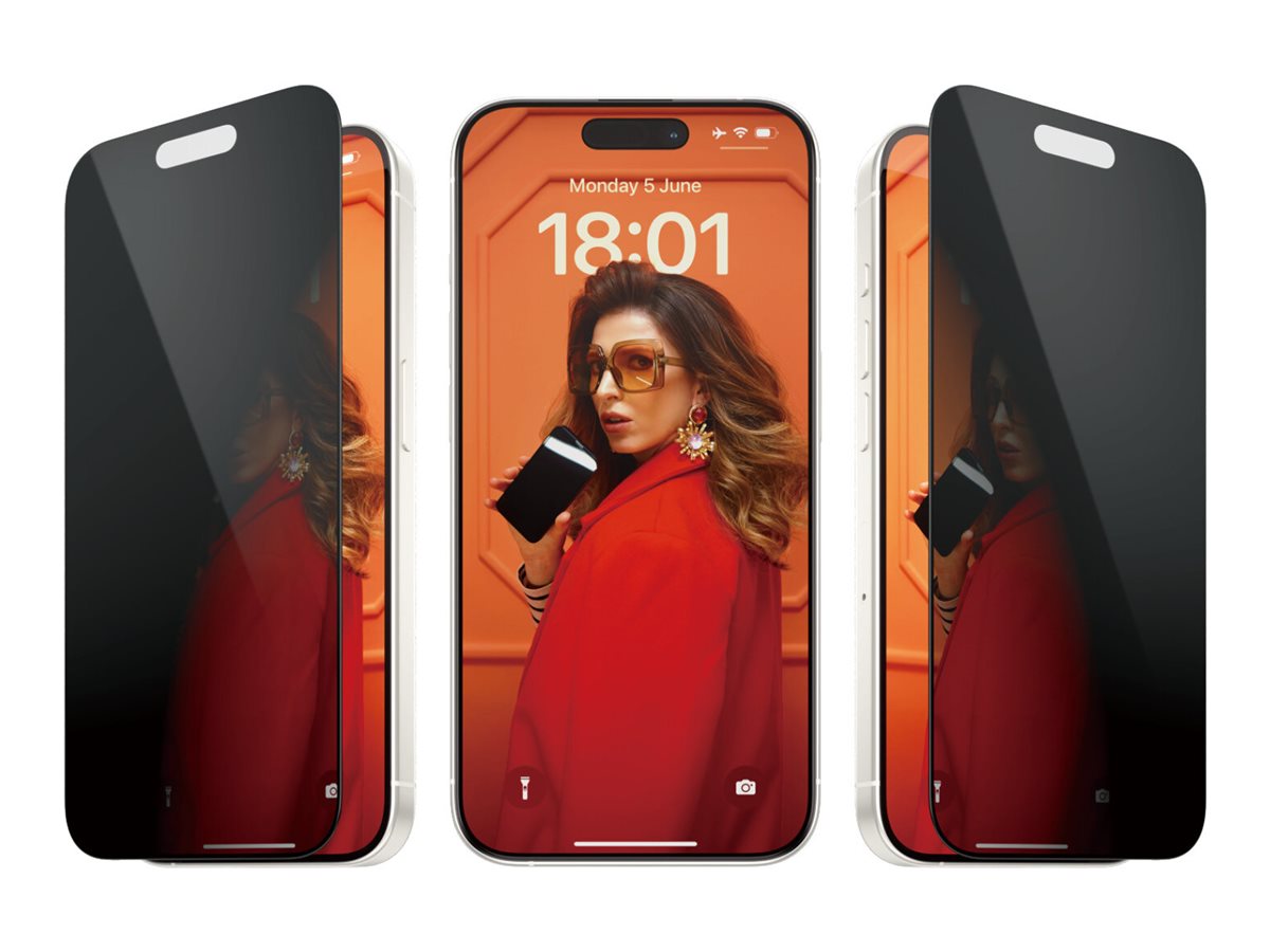PanzerGlass Privacy Displayschutz iPhone 15 Pro 6,1" Ultra-Wide Fit mit EasyAligner Schwarz, Transparent
