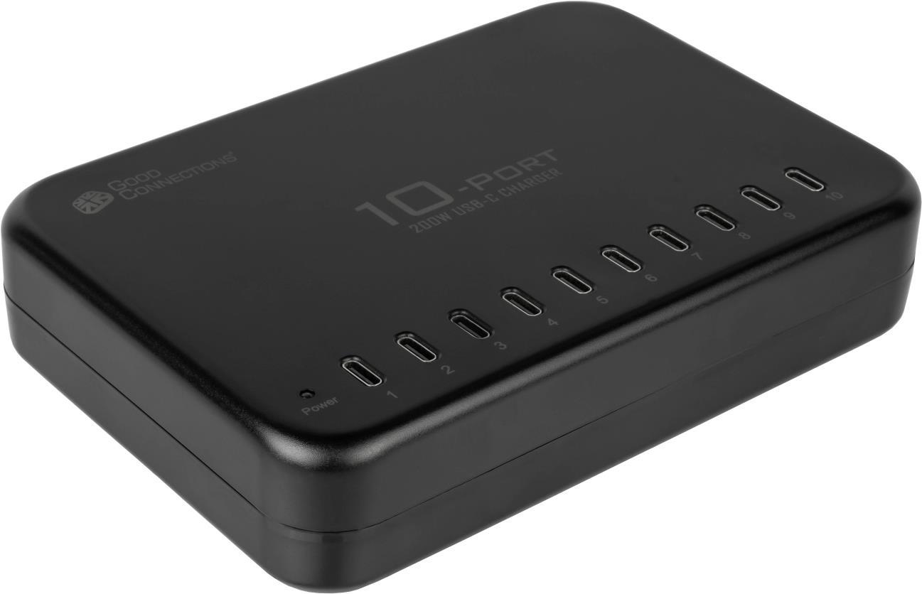 USB-Desktop-Schnellladestation 200W, 10-Port (10x USB-Câ„¢), schwarz, Good Connections (PCA-D007S)