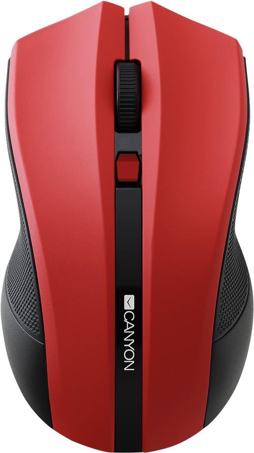 Canyon CNE-CMSW05R - Maus - rechts- und linkshändig - optisch - 4 Tasten - kabellos - 2.4 GHz - kabelloser Empfänger (USB) - Rot - retail