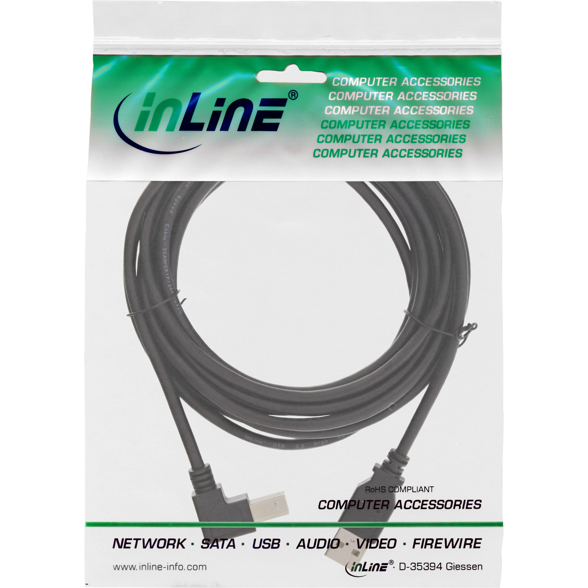 InLine 34503U USB 2.0 Kabel USB-A auf USB-B abgewinkelt 0,3 m Schwarz