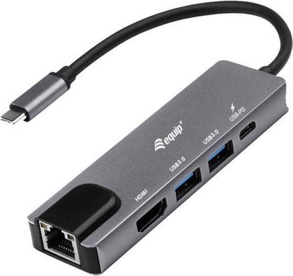 equip USB-C 5-in-1-Multifunktionsadapter HDMI Gigabit LAN 100W USB PD Grau