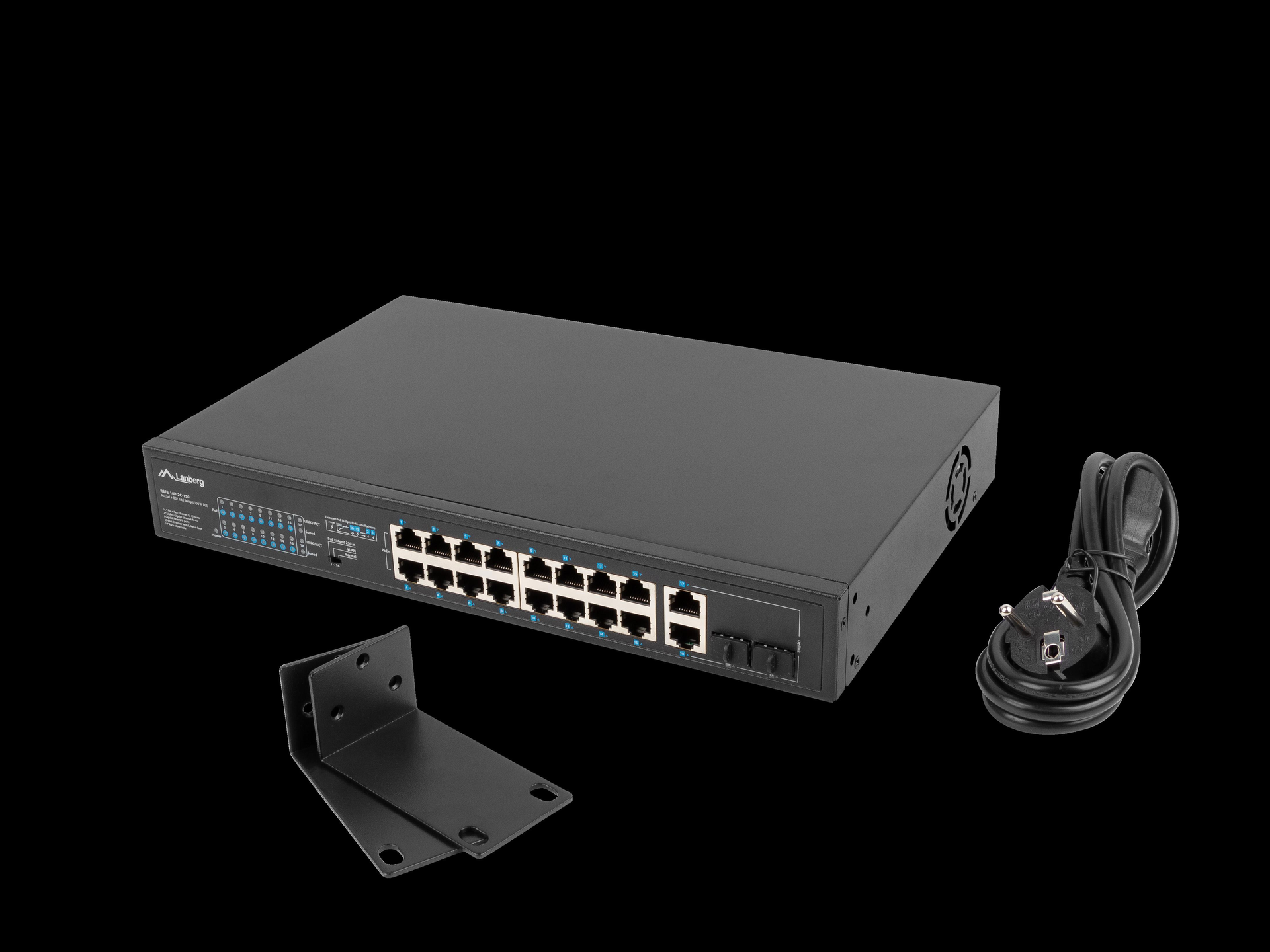 Lanberg RSFE-16P-2C-150 Switch 16 x 10/100 PoE+ 2 x Combo Gigabit SFP/RJ-45 Schwarz
