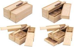 kangaro Künstler-Utensilienbox, 3 Etagen, Buchenholz Holzkasten mit Ledergriff, Maße: (B)235 x (T)130 x (H)340 mm - 1 Stück (K-830051)