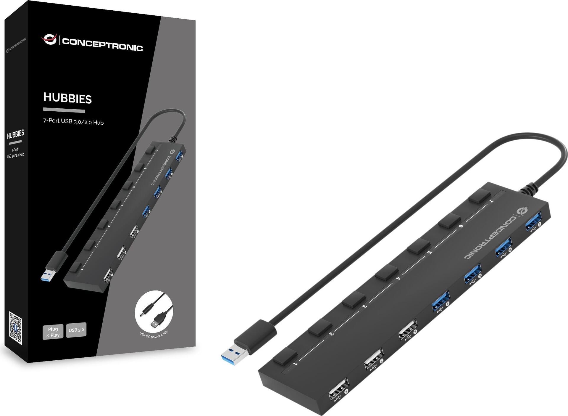 Conceptronic HUBBIES09B Schnittstellen-Hub USB Typ-A 5000 Mbit/s Schwarz (HUBBIES09B)