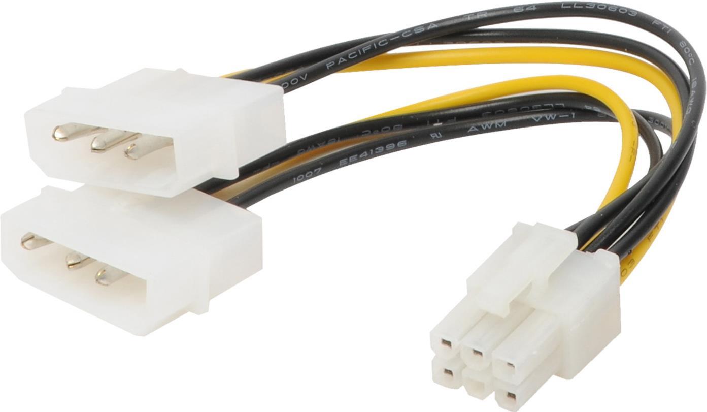 S-CONN S/CONN maximum connectivity Internes Stromkabel, 2x 5.25 Stecker auf 6-pol PCI Express, 0,13m