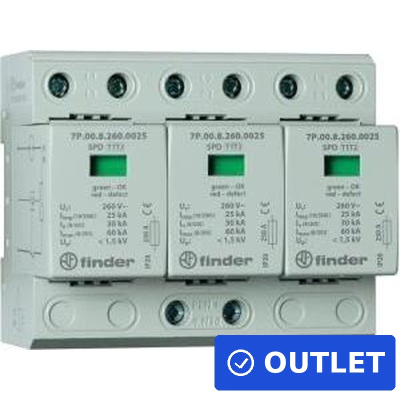 Finder 7P.03.8.260.1025 Überspannungsschutzableiter Typ 1+2 Serie 7P 230V 30kA TN-C IP20 (7P.03.8.260.1025) (geöffnet)