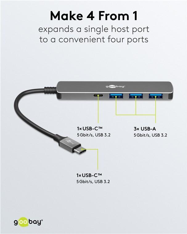 Goobay Slim 4-Port USB-Hub USB-C auf/USB-A 5 Gbit/s - -Stecker USB 3.2> (79158)