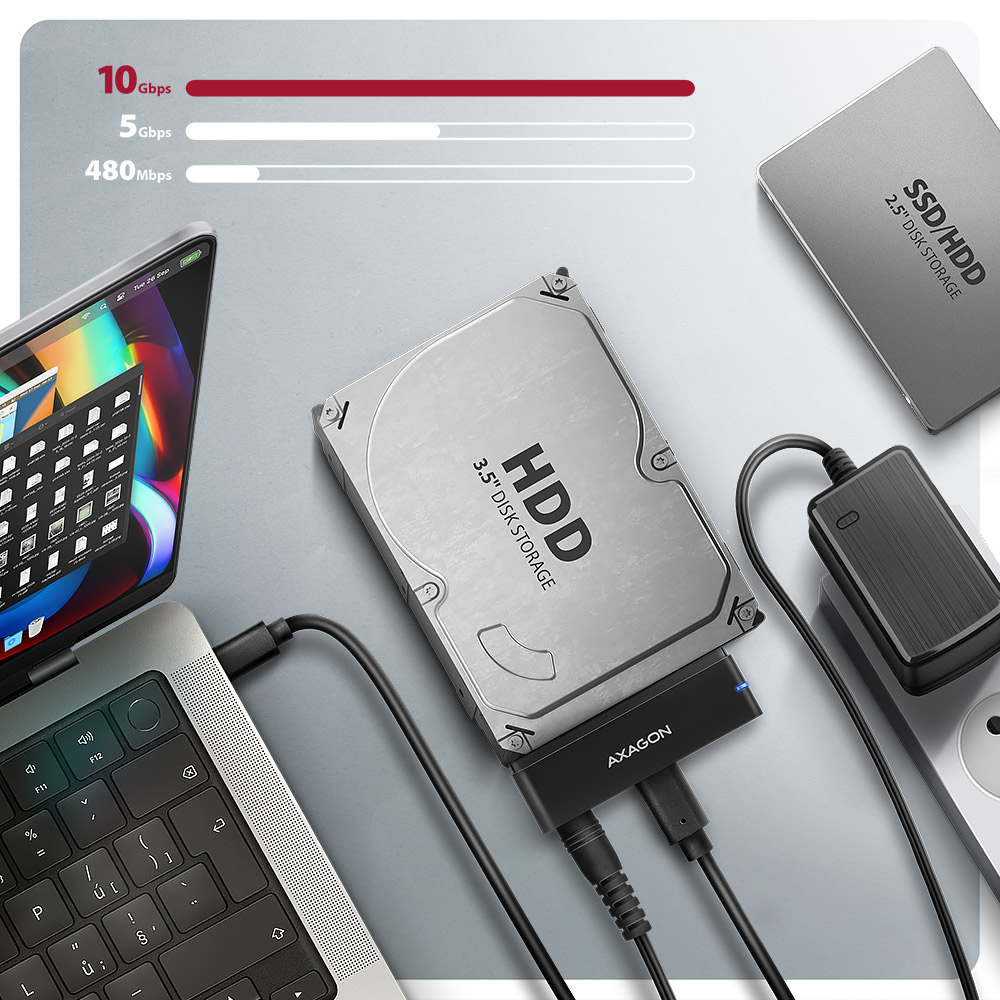 AXAGON ADSA-FPX SATA auf USB-C Adapter für 2,5"/3,5" SSD/HDD Schwarz