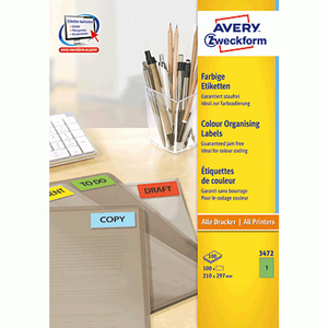 Avery - Etiketten - grün - A4 (210 x 297 mm) - 100 Stck. (100 Bogen x 1) (3472) - Avery - Etiketten - grün - A4 (210 x 297 mm) - 100 Stck. (100 Bogen x 1) (3472)