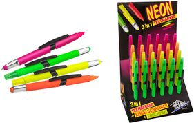 WEDO Eingabestift 3-in-1 NEON, 24er Display Touchpen, Kugelschreiber & Textmarker in einem, sortiert in - 24 Stück (261 61099)