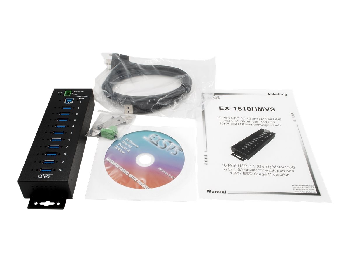 Exsys EX-1510HMVS USB-Hub 10 Ports USB 3.2 Gen 1 Schwarz