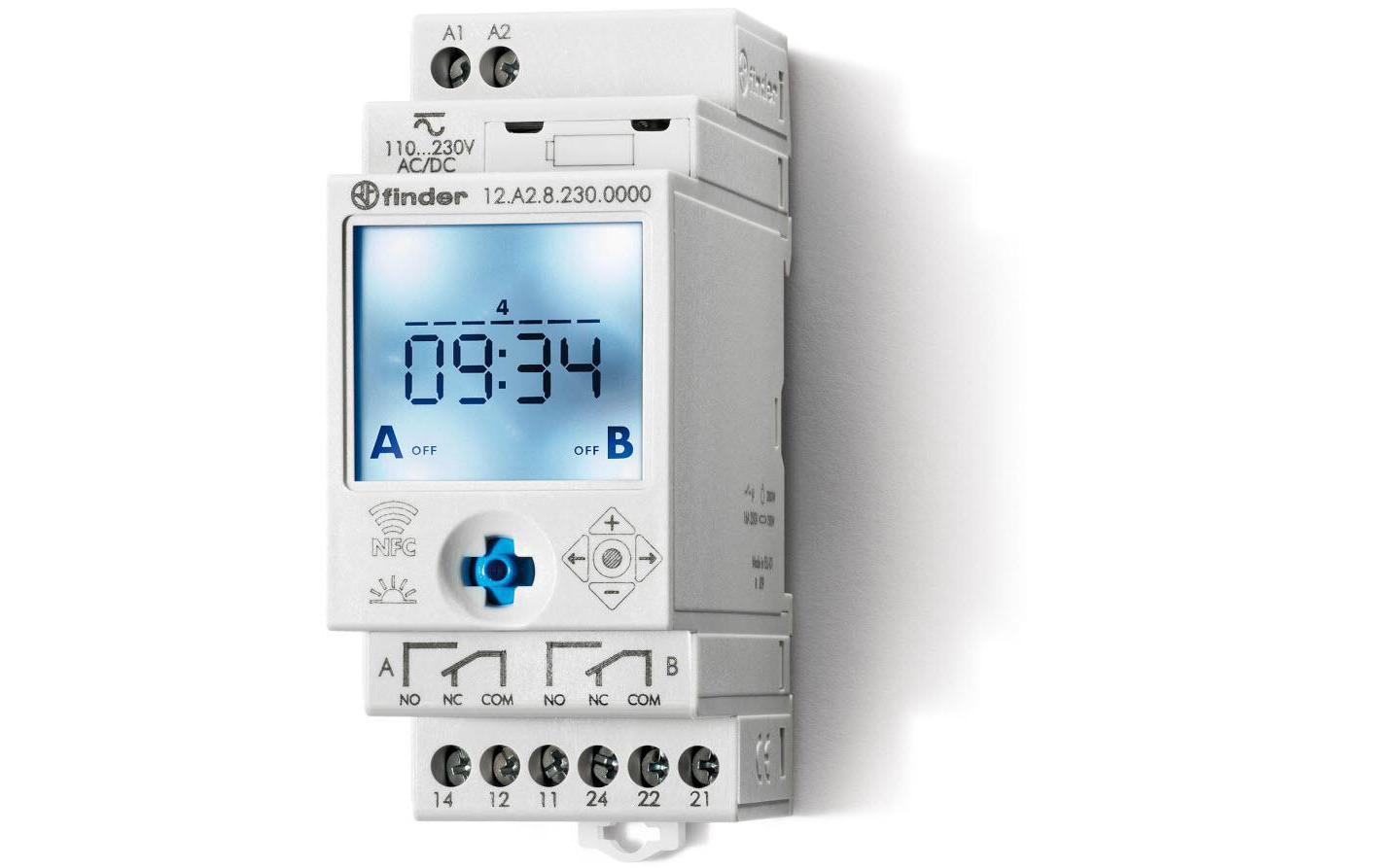 Finder 12 Series 12.A2.8.230.0000 Zeitschaltuhr DIN-Rail NFC Grau