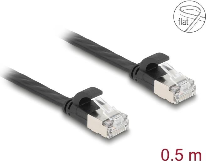 Delock RJ45 Flachband Patchkabel Stecker zu Cat.6A 0.5 m schwarz (81162)