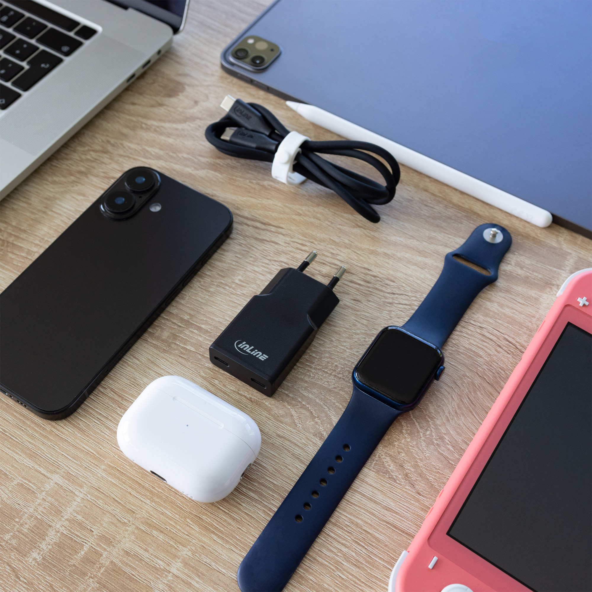 InLine Black Cookie USB-C Ladegerät 30W GaN Dual USB-C PD/PPS Schwarz