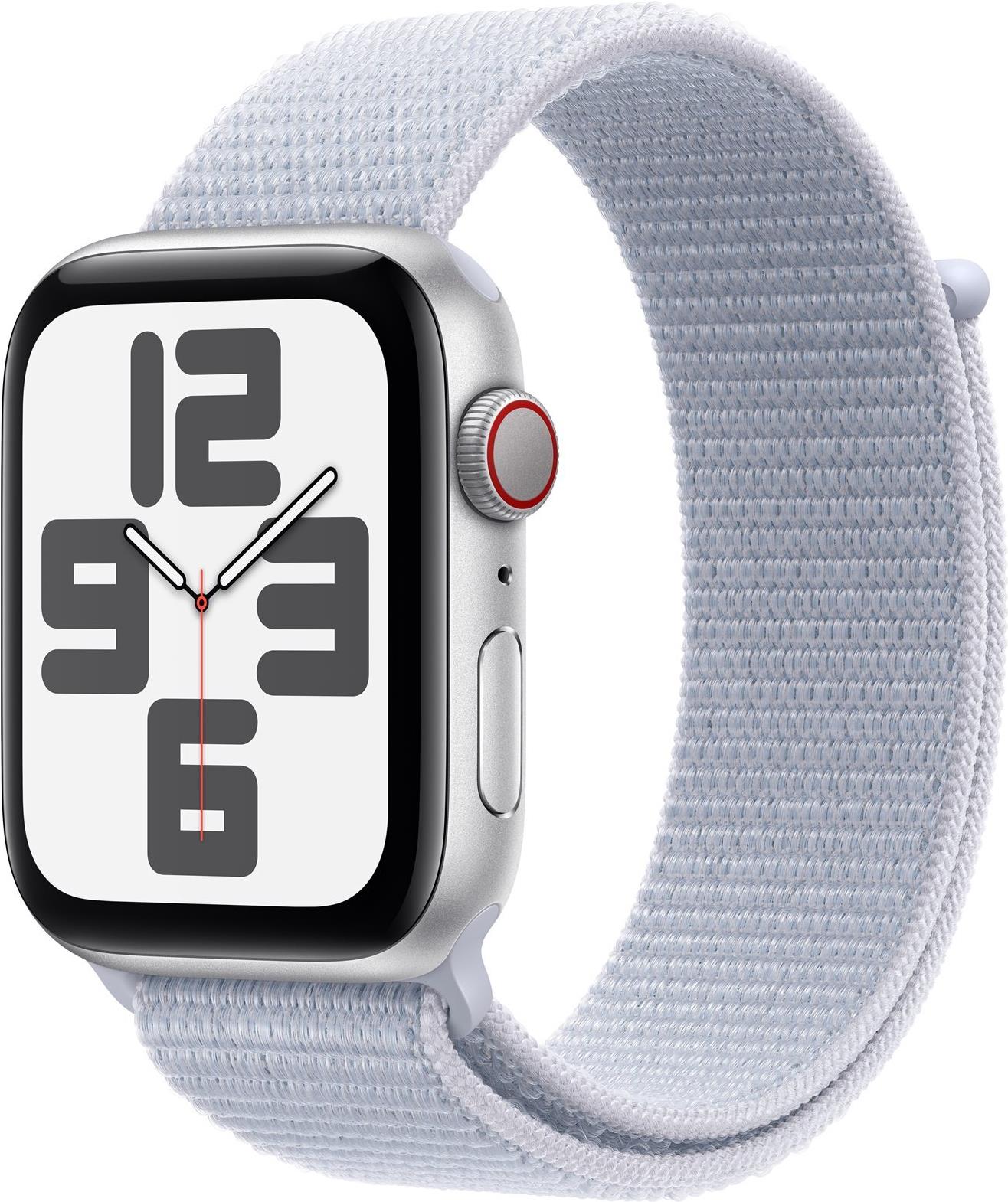 Apple Watch SE GPS Cellular 44mm Silver Aluminium Case mit Blue Cloud Sport Band MXGR3QF A