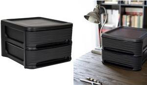 EDA Schubladenturm STONE, 2 Schübe, PP, schwarz Schubladen mit breiter Griffmulde und Auszugssperre, - 1 Stück (010288 NO)